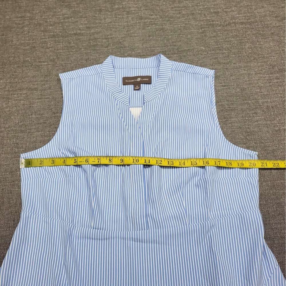 Elizabeth & Clarke Womens Sleeveless Blue Striped Dress with StainTech Size 14 - Picture 2 of 9